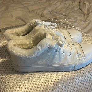 Women's White Fur-Lined Sneakers